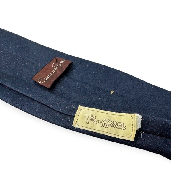 Vintage Oscar De La Renta Navy Blue Red Dots Silk Blend Tie - Picture 7 of 7